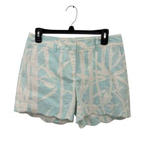 J. McLaughlin Scalloped Petal Shorts Bird Motif Light Blue Size 6